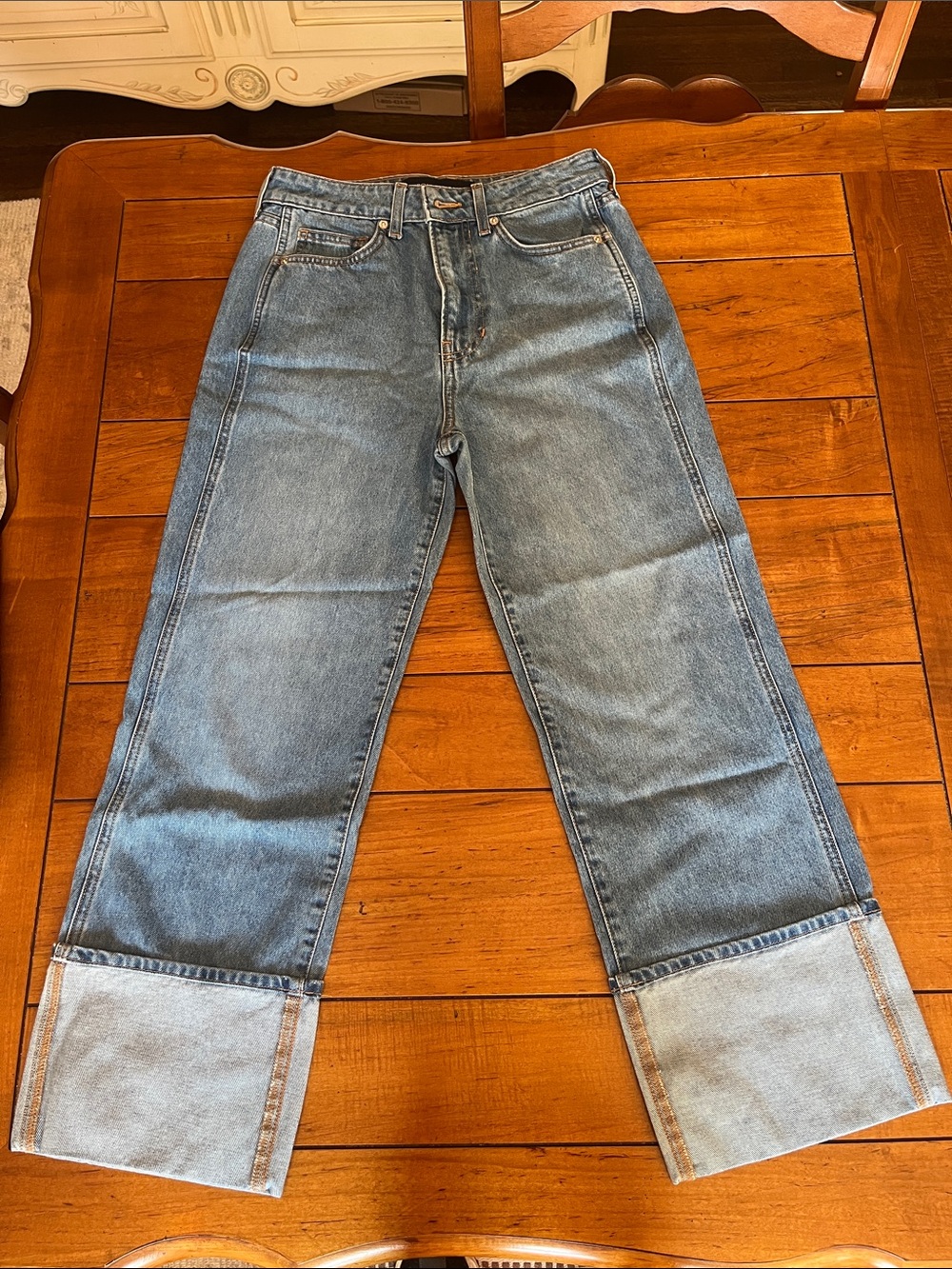 Veronica Beard Dylan Full Length High Rise Straight Leg Jeans with Cuff